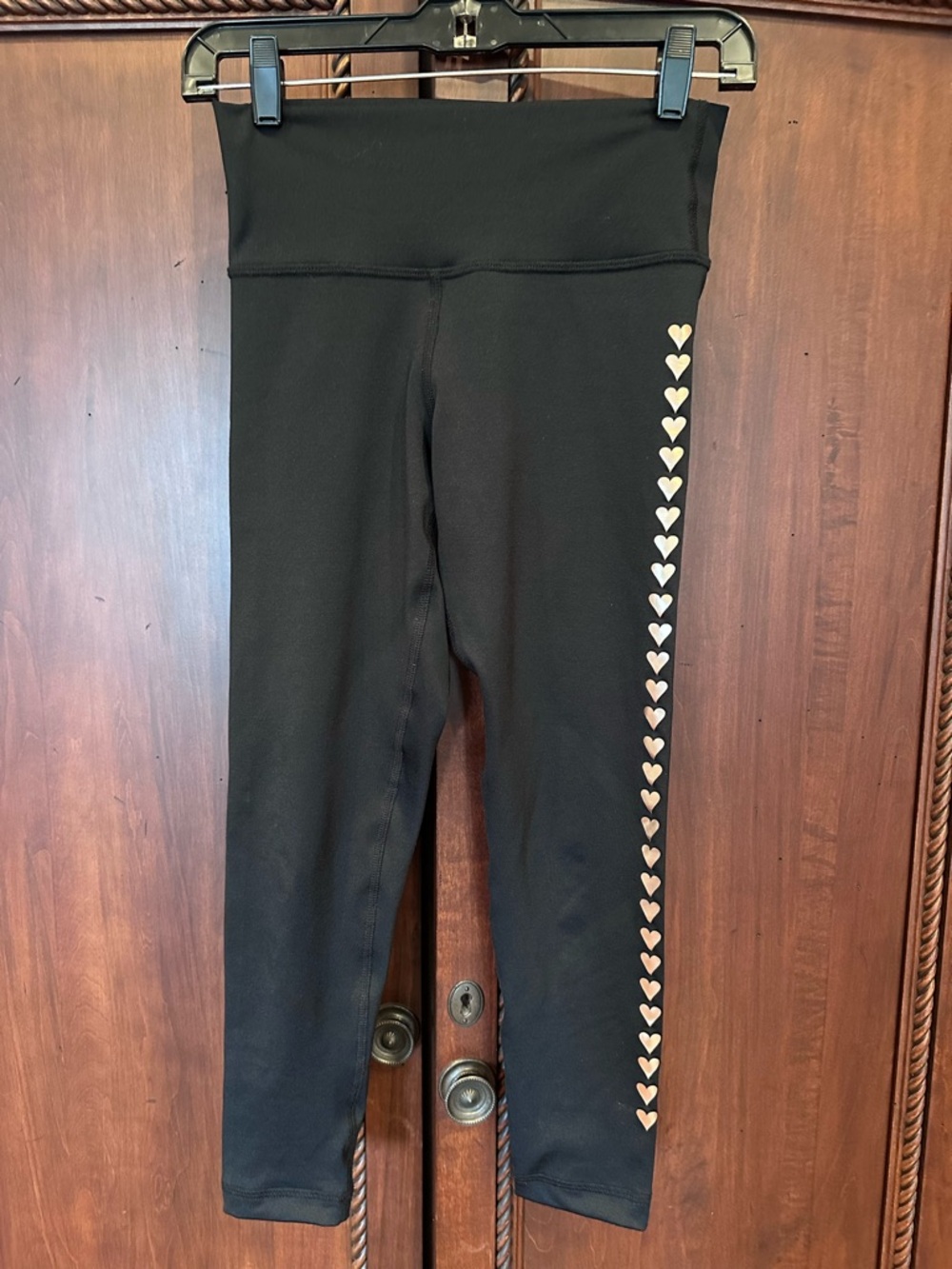 Women - Black Leggings w/Rose Gold Hearts/Matching Tan Sweatshirt w/Hearts